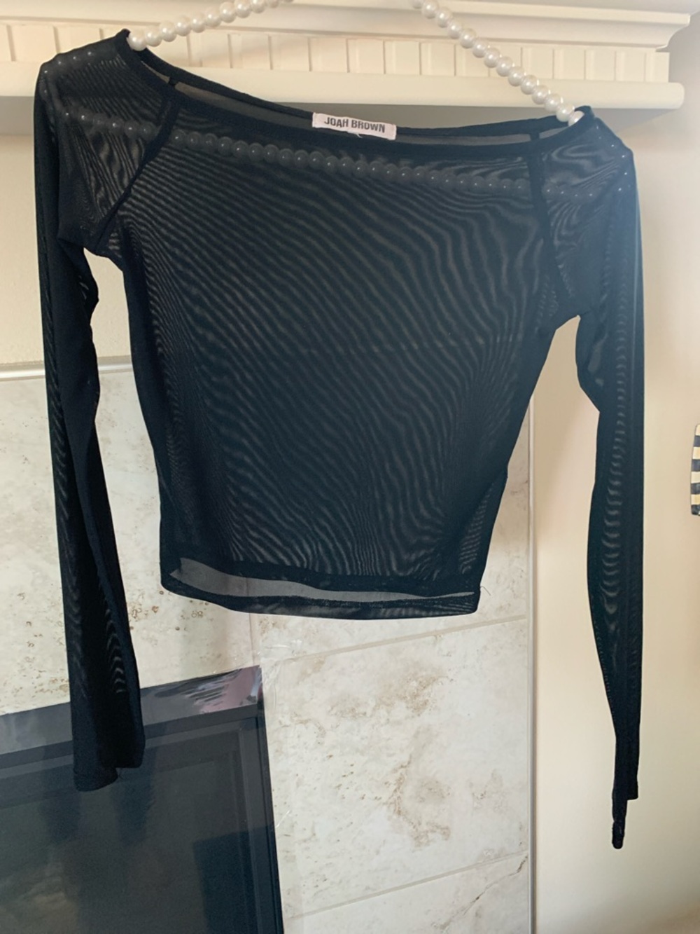 Joah Brown Black Sheer Mesh Long Sleeve Festival Crop Top Size S Like New